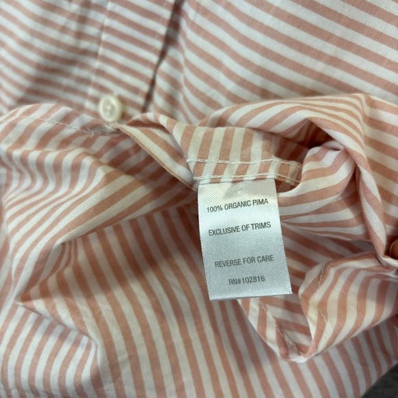 Garnet Hill Shirt Sz 18 Organic Pima Beachy Pink Striped Button Up Long Sleeve - Picture 6 of 12